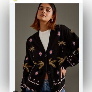 Never Fully Dressed Havana Balloon Sleeve Cardigan by Anthropologie size small